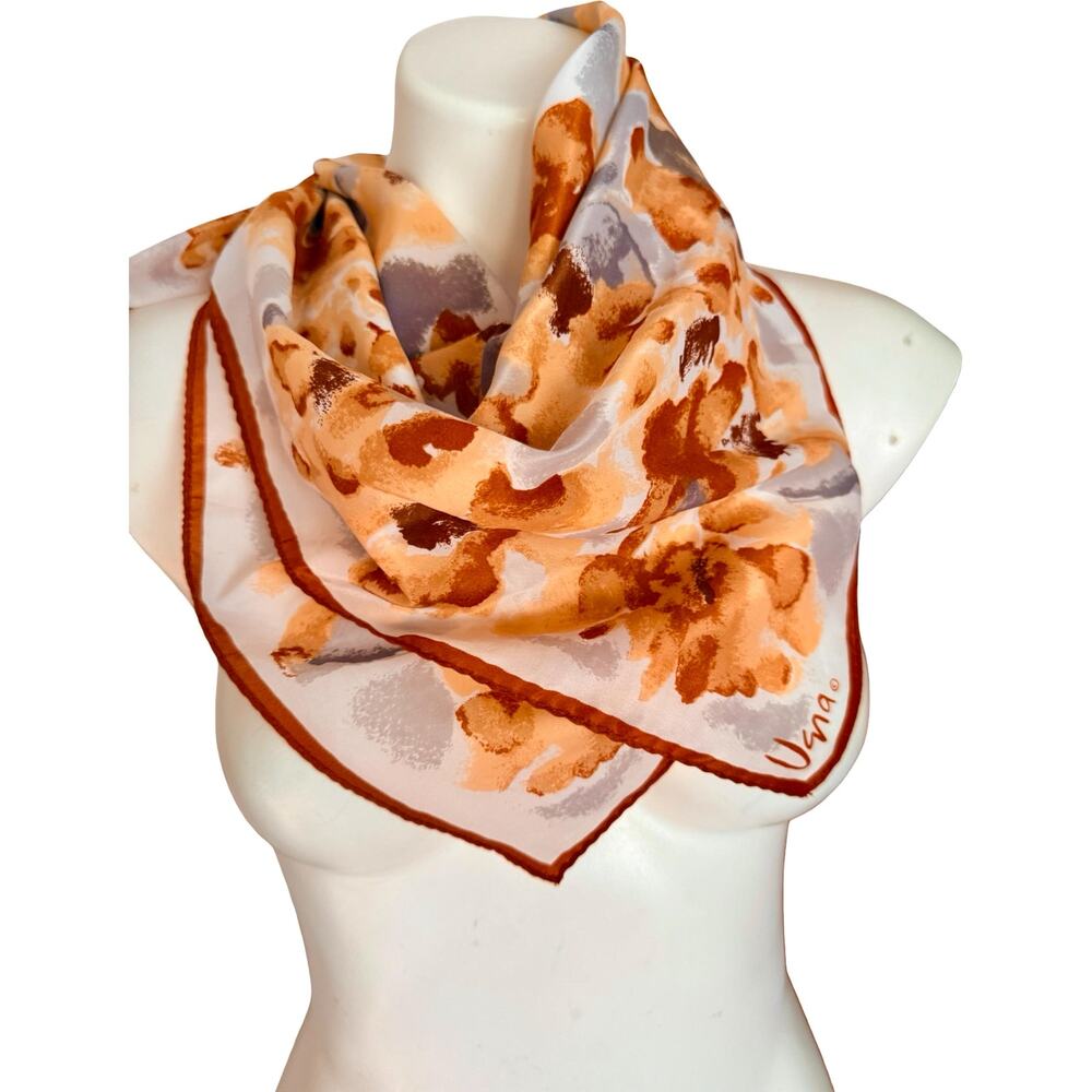 Vintage Vera Neumann Silk Scarf 1980s Floral Garden Sienna Gray 26x26 - Picture 2 of 7